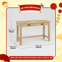 Bàn Làm Việc Thiết Kế Phong Cách Tích Hợp 2 Cổng Sạc USB, 2 Ngăn Kéo Để Đồ, 4 Chân Gỗ Vững Chắc | Code A-216