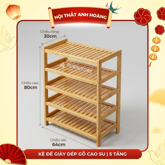Kệ Để Giày Dép 5 Tầng Gỗ Cao Su 64cm – Thiết Kế Nghiêng Thoáng Khí, Chịu Nước Để Được Nhiều Đồ Dễ Tháo Lắp | Nội Thất Anh Hoàng