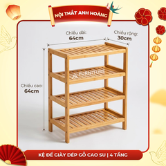Kệ Để Giày Dép 4 Tầng Gỗ Cao Su 64cm – Thiết Kế Nghiêng Thoáng Khí, Chịu Nước Để Được Nhiều Đồ Dễ Tháo Lắp | Nội Thất Anh Hoàng