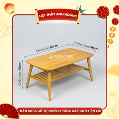 Bàn Sofa Gỗ Tự Nhiên Size 90x50cm Cao 45cm Kết Cấu 2 Tầng Tiện Lợi, Có Thể Gấp Gọn Tiện Lợi, Cao 45cm