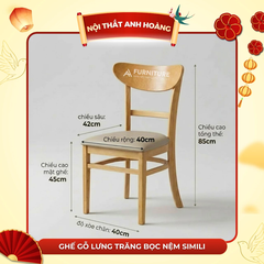 Ghế Gỗ Lưng Trăng – Bọc Nệm Êm, Dùng Ăn, Học, Nhà Hàng, Cafe