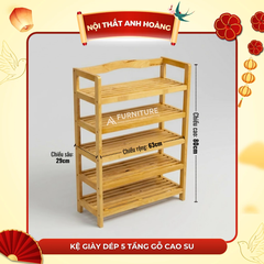 Kệ Giày Dép 5 Tầng Gỗ Cao Su Thiết Kế Rộng Rãi, Để Được 15 Đôi