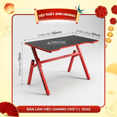 Bàn Làm Việc Gaming Màu Đỏ Size Lớn 120x60cm Chữ Y Chân Sắt Sơn Tĩnh Điện - Chuẩn Bị Hàng Trong 24h | ZG02 | Nội Thất Anh Hoàng