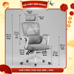 Ghế Xoay Văn Phòng Công Thái Học Cao Cấp Xoay 360 Tựa Chống Mỏi Lưng | 899 Đen | Nội Thất Anh Hoàng