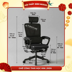 Ghế Xoay Văn Phòng 2 In 1 Màu Đen, Ghế Công Thái Học, Ghế Game Tựa Đầu 3d, Lưng Ghế Có Thể Ngả 145° | 006 | Nội Thất Anh Hoàng