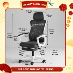Ghế Xoay Văn Phòng, Công Thái Học, Gaming Ergonomic, Ghế Gaming Tựa Đầu Êm Ái | 818 Grey | Nội Thất Anh Hoàng