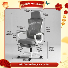 Ghế Xoay Văn Phòng, Công Thái Học, Gaming Ergonomic, Ghế Gaming Tựa Đầu Êm Ái | 818 Grey | Nội Thất Anh Hoàng
