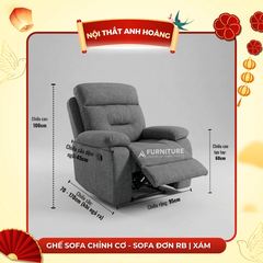 Ghế Sofa Xám Chỉnh Cơ Có Chức Năng Ngả Cao Cấp Chất Vải Nỉ Bố | SOFA ĐƠN RB | Nội Thất Anh Hoàng