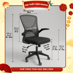 Ghế Xoay Làm Việc Văn Phòng Lưng Lưới Xoay Tròn 360 Độ Cao Cấp, Tay Ghế Tùy Chỉnh | 698 Black | Nội Thất Anh Hoàng