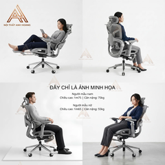 Ghế Văn Phòng Công Thái Học Cao Cấp Tanji 621 Pro Grey - Tựa Lưng 2D, Mâm Trượt, Lưng Nâng Hạ, Tay 6D, Ngả Lưng, Gác Chân