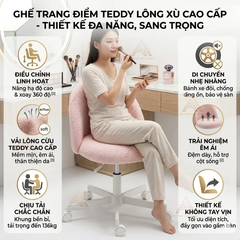 Ghế Trang Điểm Vải Lông Cừu Teddy Purple Hiện Đại Có Tựa Lưng, Ghế Bàn Làm Việc Thiết Kế Không Tay Vịn Dành Cho Nữ | TDY