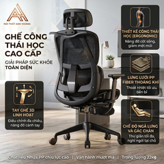 Ghế Xoay Công Thái Học – Ghế Ngồi Học Tập & Làm Việc Siêu Tiện Ích | Mã 919 Black | Nội Thất Anh Hoàng