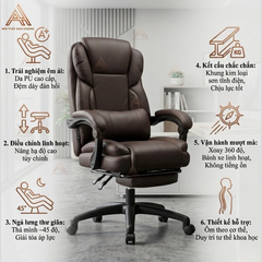 Ghế Giám Đốc Màu Xám Da PU Có Ngả Lưng Thư Giãn Và Đỡ Chân – Tay Bọc Đệm Êm, Kèm Gối Lưng, Khung Chân Kim Loại Chịu Lực 200kg