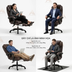 Ghế Giám Đốc Màu Nâu Da PU Có Ngả Lưng Thư Giãn Và Đỡ Chân – Tay Bọc Đệm Êm, Kèm Gối Lưng, Khung Chân Kim Loại Chịu Lực 200kg
