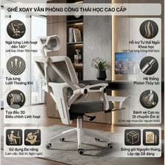 Ghế Xoay Văn Phòng Công Thái Học Cao Cấp Xoay 360 Tựa Chống Mỏi Lưng | 899 Đen | Nội Thất Anh Hoàng
