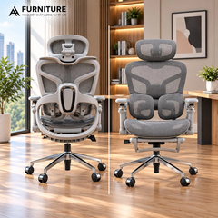 Ghế Văn Phòng Công Thái Học Cao Cấp Tanji 621 Pro Grey - Tựa Lưng 2D, Mâm Trượt, Lưng Nâng Hạ, Tay 6D, Ngả Lưng, Gác Chân
