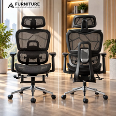 Ghế Công Thái Học Model 900 Black Grey Lưới Có Chỉnh Mâm, Gác Chân - Ghế Xoay Văn Phòng Ngả Lưng Thư Giãn | Nội Thất Anh Hoàng