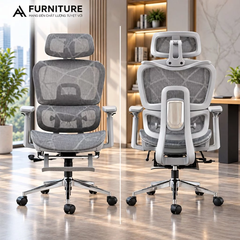 Ghế Công Thái Học Model 900 Black Grey Lưới Có Chỉnh Mâm, Gác Chân - Ghế Xoay Văn Phòng Ngả Lưng Thư Giãn | Nội Thất Anh Hoàng