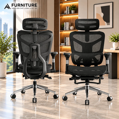 Ghế Xoay Công Thái Học Model 905 Black, Gác chân, Tựa cổ, Tựa Lưng Thay Đổi Linh Hoạt Thiết Kế Bảo Vệ Cột Sống Ngả Lưng 145 Độ