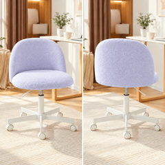 Ghế Trang Điểm Vải Lông Cừu Teddy Poetic Blue Hiện Đại Có Tựa Lưng, Ghế Bàn Làm Việc Thiết Kế Không Tay Vịn Dành Cho Nữ | TDY
