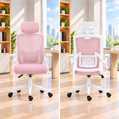 Ghế Xoay Văn Phòng Model 588 Pink - Thiết Kế Ergonomic Hỗ Trợ Cột Sống, Tựa Đầu Điều Chỉnh Phù Hợp Làm Việc Và Học Tập