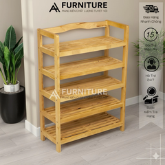 Kệ Giày Dép 5 Tầng Gỗ Cao Su Thiết Kế Rộng Rãi, Để Được 15 Đôi