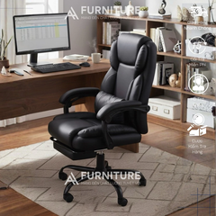 Ghế Giám Đốc Da PU Có Ngả Lưng Thư Giãn Và Đỡ Chân – Tay Bọc Đệm Êm, Kèm Gối Lưng, Khung Chân Kim Loại Chịu Lực 200kg