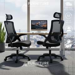 Ghế Công Thái Học AH555 – Tựa Đầu, Lưng Lưới Đỡ Cột Sống, Tay Ghế Điều Chỉnh | Nội Thất Anh Hoàng