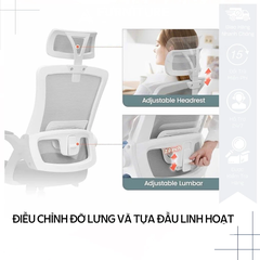 Ghế Công Thái Học AH555 – Tựa Đầu, Lưng Lưới Đỡ Cột Sống, Tay Ghế Điều Chỉnh | Nội Thất Anh Hoàng