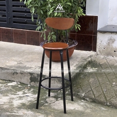 Ghế quầy bar cao 75cm màu gỗ nâu PU, có tựa