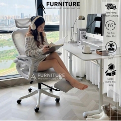 Ghế Xoay Văn Phòng Công Thái Học – Ngả Lưng, Gác Chân, Tựa Đầu Êm Ái | K02 Trắng | Nội Thất Anh Hoàng
