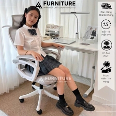 Ghế Xoay Văn Phòng Công Thái Học – Ngả Lưng, Gác Chân, Tựa Đầu Êm Ái | K02 Trắng | Nội Thất Anh Hoàng