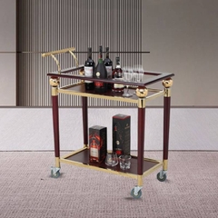 Xe Đẩy Phục Vụ Rượu Inox Mạ Vàng Cao Cấp