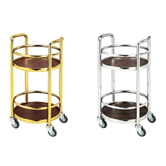 Xe Phục Vụ Rượu Inox Mạ Vàng Tròn