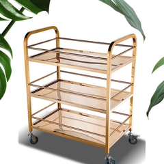 Xe Phục Vụ Bàn Ăn Inox Mạ Vàng