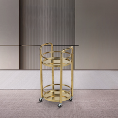 Xe Phục Vụ Rượu Inox Mạ Vàng Tròn
