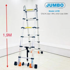 Thang nhôm rút chữ A cao cấp JUMBO A190 Cao 1.9 - 3.8 Mét