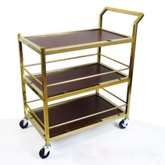 Xe Đẩy Phục Vụ Rượu Inox Mạ Vàng 3 Tầng