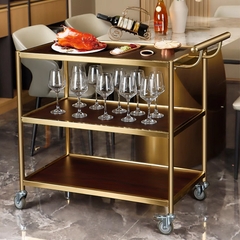 Xe Đẩy Phục Vụ Rượu Inox Mạ Vàng 3 Tầng