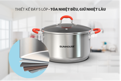 nồi lẽ xửng 22cm inox 5 đáy SUNHOUSE SHG22