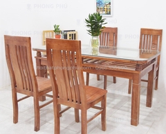 Bộ bàn ghế ăn gỗ chẹo 6 ghế 2 tầng mặt chiện 1M6 MC