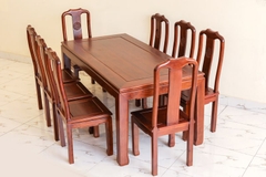 Bộ bàn ghế ăn gố xoan đào 1M8 chiện hoa 8 ghế