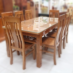 Bộ bàn ghế ăn gỗ sồi 1M8 8 bầu dục Bas4800
