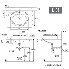 CHẬU LAVABO DK - ĐẶT DƯƠNG 1.104