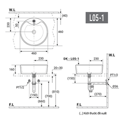 CHẬU LAVABO DK - ĐẶT TRÊN 1.05-1