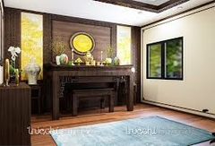 Bàn thờ gỗ sồi chiện có tủ hương