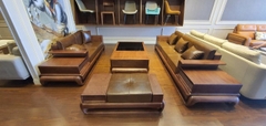 Combo Bộ bàn ghế Sofa đối chân quỳ gỗ sồi 13.5TXL1 mầu hương