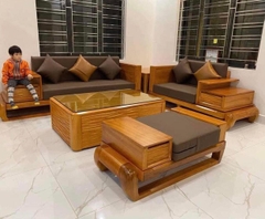 Bộ bàn ghế Sofa thuyền 2 văng gỗ sồi 16TXL1