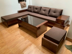 Bộ bàn ghế sofa góc Liền chân quỳ gỗ sồi cao cấp TX New 2025