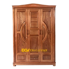 Tủ Quần Áo 3 Buồng  Xoan Đào Pano Cong Lá Sách trán vòm cánh chữ C